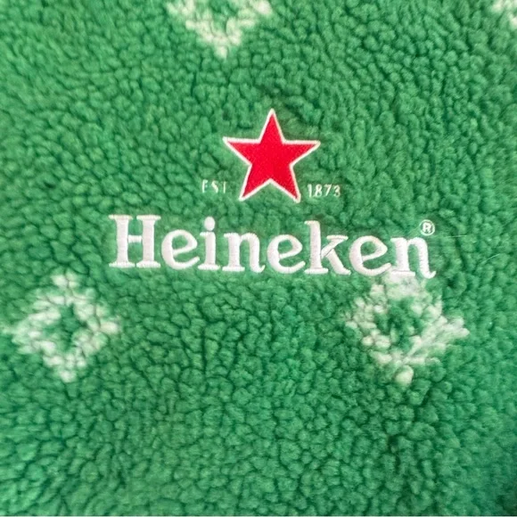 RARE🎄HEINEKEN vintage Ugly Christmas Sherpa jacket men’s coat size XL - Picture 8 of 16